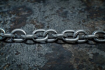 Poster - A close-up view of a metal chain on a surface, featuring intricate links and texture