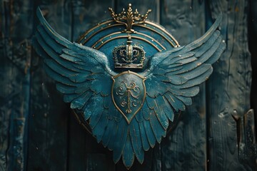Poster - A close-up shot of a metallic bird with a regal crown perched on its head