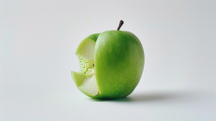 Wall Mural - Fresh green apple with a portion removed from the top, perfect for food or still life photography