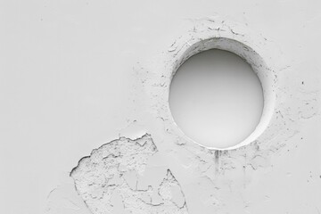 Sticker - A circular opening in a white wall with flaking paint