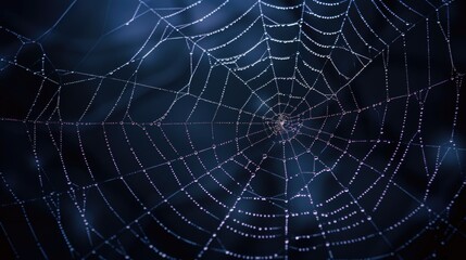 Poster - Close-up of water droplets on a spider web, great for macro photography or scientific illustrations