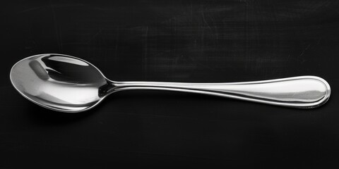 A silver spoon lying on a black surface