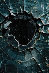 Poster - A picture of a broken glass window with a hole in it