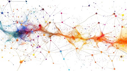 Poster - Abstract digital network background with colorful lines and points. High-tech, futuristic design for technology and communication concepts.