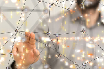 Poster - Neural network 3D illustration. Big data and cybersecurity