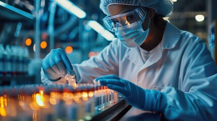 Wall Mural - A woman in a lab coat is wearing a mask