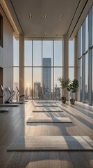 Wall Mural - a gym with a view of the city