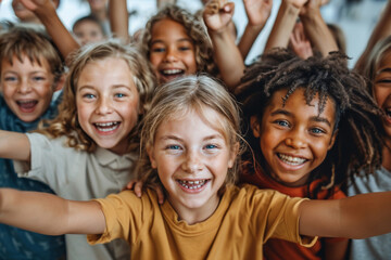 Wall Mural - Excited Children Celebrating in Classroom