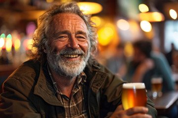 Wall Mural - Mature Man Enjoying a Night Out with a Beer
