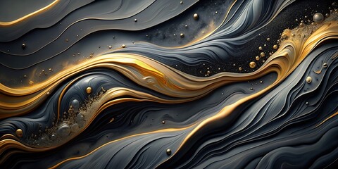 Wall Mural - Abstract background with flowing layers of black, grey, and gold paint , abstract, background, paint, black, grey, gold
