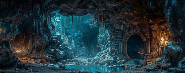 Wall Mural - A mysterious cave with treasures.