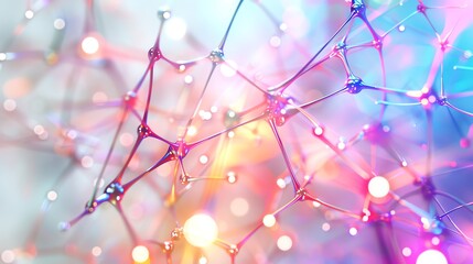 Poster - Abstract neural network with colorful, interconnected nodes and lines, representing data connections and artificial intelligence concepts.