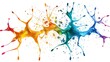 © Montri - Colorful abstract splatter art on white background, showcasing a vibrant blend of orange, yellow, green, and blue hues in dynamic and fluid shapes.
