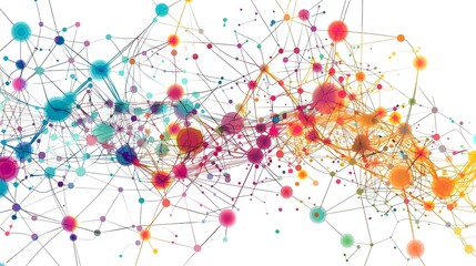 Poster - Abstract colorful network connections with nodes and lines forming a complex geometric pattern on a white background.