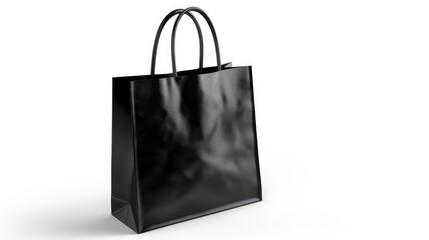 Sticker - Stylish black shopping bag isolated on white background