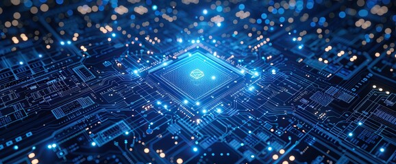 Poster - Circuit Board with Glowing Blue Lights