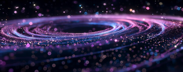 Wall Mural - Black hole with swirling purple and blue glittery particles, set against an abstract dark background