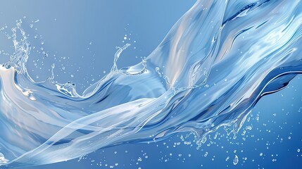 Wall Mural - Curved abstract line and splash of water on blue background