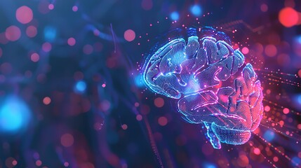 Poster - Futuristic digital illustration of human brain with neural networks and data points, representing AI, innovation, and technology advancement.