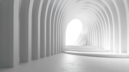 Poster - 3d render of abstract futuristic architecture design., White concrete floor for car presentation, White tunnel, illustration modern interior design background
