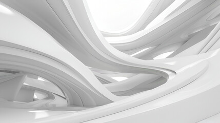 Poster - 3d render of abstract futuristic architecture design., White concrete floor for car presentation, White tunnel, illustration modern interior design background
