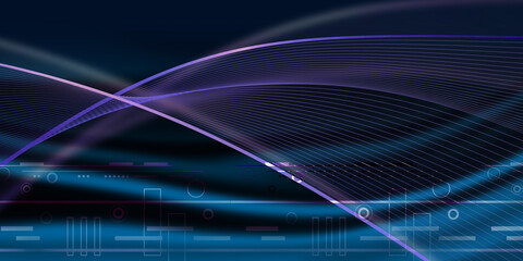 Aufkleber - Abstract digital wave design with purple and blue lines, ideal for modern tech visuals, cyber designs, and futuristic interface projects