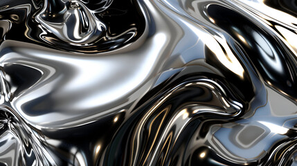 Poster - Closeup of wavy silk fabric metallic water, Metallic abstract wavy liquid background

