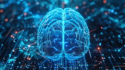Poster - Futuristic digital brain representing artificial intelligence and data network. Concept of technology, machine learning, and innovation.