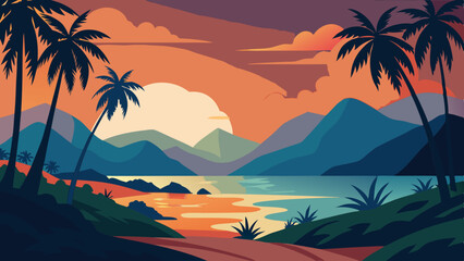 Wall Mural - Tropical landscape background for zoom vector illustration 