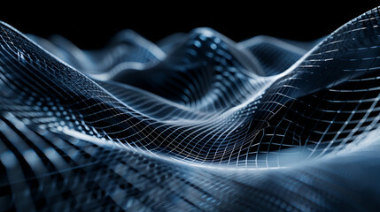Poster - Wave stream digital illustration, Abstract background . 3d rendering, Blue futuristic cyber surface, Abstract science fiction concept