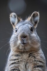 Wall Mural -  A close-up of a squirrel's face with a blurred background behind it