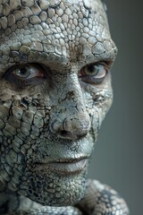 Poster -  A close-up of a heavily weathered face, covered in dirt and adorned with numerous wrinkles, most prominent on the upper half
