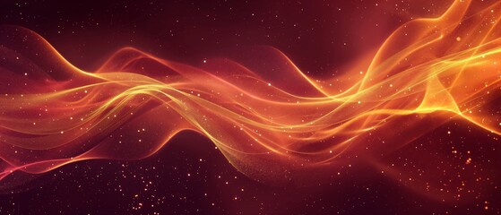 Wall Mural - A red and orange wave with a lot of sparkles. Digital particles wave and light abstract background