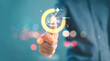 © MT.PHOTOSTOCK - Increase value service, growth value, company value added, business growth concept. Business man show circle bar info graphic technology background. Sale digital marketing leadership success target