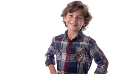 A confident boy with a hand on his hip, exuding charisma and charm. isolated white background