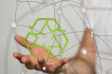 Poster - green world power in hand recycling