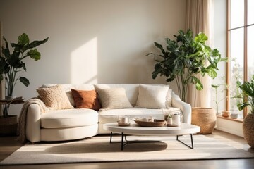 Wall Mural - living room interior with white sofa and coffee table