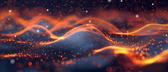 Wall Mural - A blurry image of a wave with orange and blue colors. Digital particles wave and light abstract background