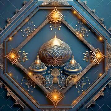 Modern background with an Islamic theme with 3D effects decorated with modern ornaments futuristi
