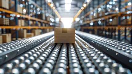 Leinwandbilder - An efficient warehouse conveyor belt system moving cardboard boxes. Generative AI.