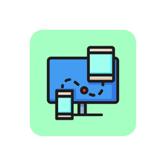 Aufkleber - Computer monitor, digital tablet, smartphone connection line icon. Responsive web design, device synchronization, backup. Sync concept. Can be used for topics like technology, internet, connection