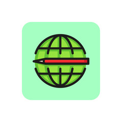 Poster - Elearning line icon. Pen, globe, planet. Online education concept. Can be used for topics like distance courses, studying abroad, communication.