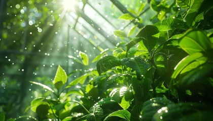 A lush green plant with leaves that are glistening in the sunlight by AI generated image