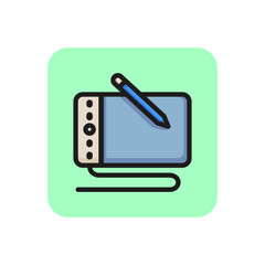 Poster - Graphic tablet line icon. Digital drawing board, tablet computer with stylus, computer painting. Modern technology concept. Can be used for topics like technology, digital art, design