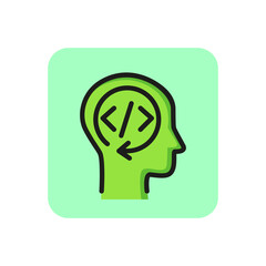 Poster - Human head with html code line icon. Programmer, web developer, programming language. App development concept. Can be used for topics like internet, technology, service