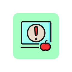 Poster - Notification line icon. Computer, exclamation mark, apple. New message concept. Can be used for topics like online education, break, warning.