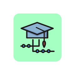 Poster - Online education line icon. Square education cap, graduate, mortarboard. Elearning concept. Can be used for topics like distance courses, studying, college.