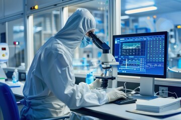 Scientist viewing through a microscope