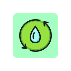 Sticker - Water drop with recycle symbol line icon. Circle, liquid, arrow. Fresh water consumption concept. Can be used for topics like environment protection, ecological recycling, water shortage