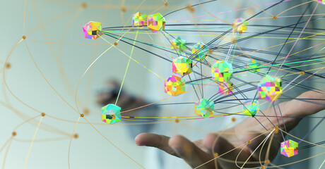 Poster - Neural network 3D illustration. Big data and cybersecurity